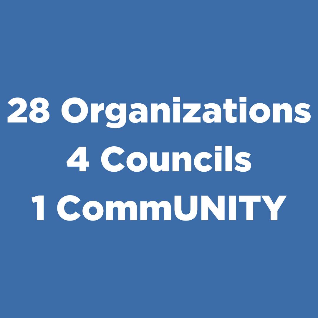 28 organizations, 4 councils, 1 community with unity capitalized.